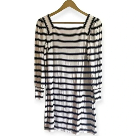 Loft Black and White Striped Square Neck Dress - Picture 3 of 13